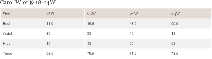 Carol Wior Size Chart