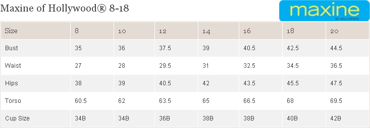 Maxine Of Hollywood Swimsuit Size Chart