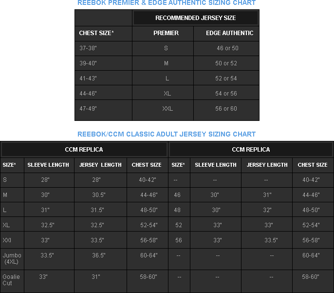 Reebok Edge Size Chart